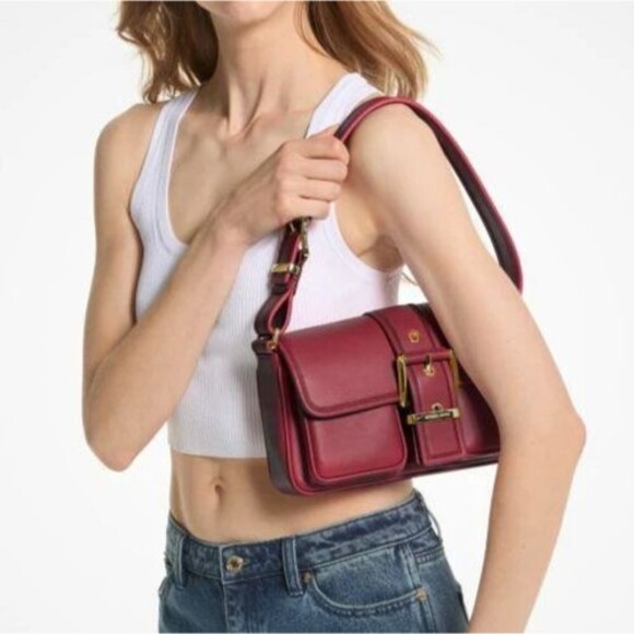 **NEW WITH TAGS** Michael Kors Colby 100% Leather Shoulder Bag - Deep Red - Picture 3 of 8